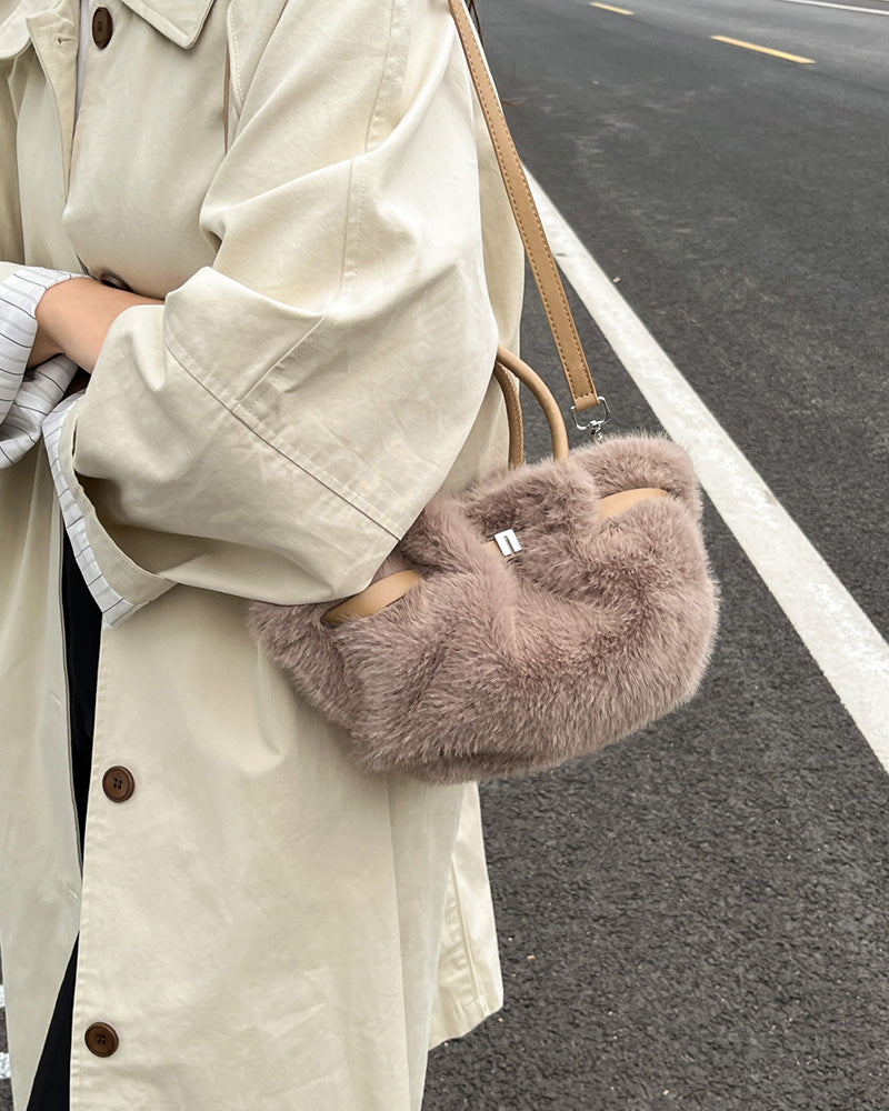 Carys Faux Fur Mini Tote Bag - Camel
