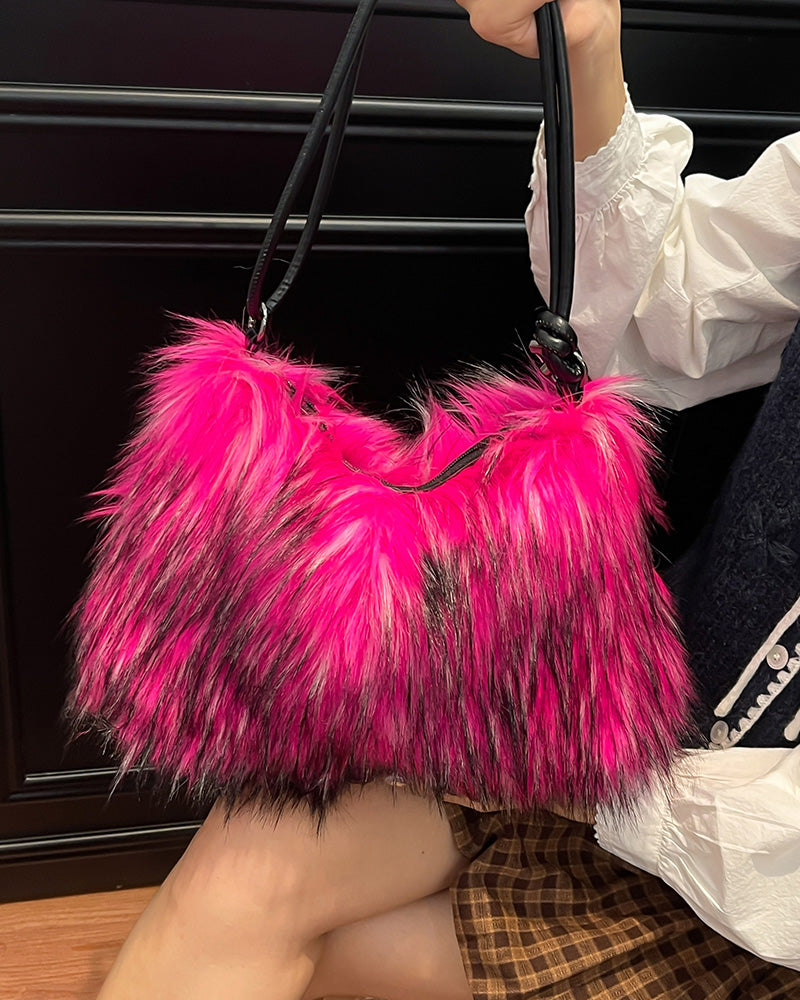 Aurelia Faux Fur Shoulder Bag - Rose Red