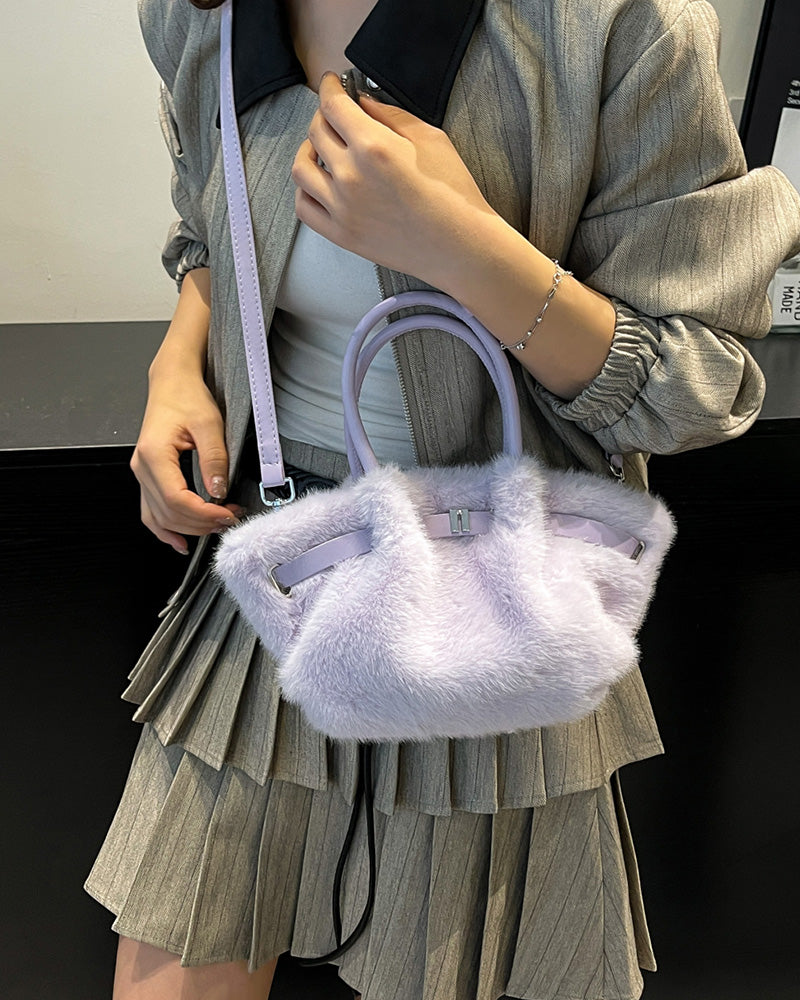 Carys Faux Fur Mini Tote Bag - Purple