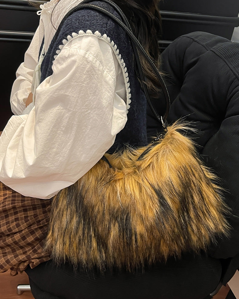Aurelia Faux Fur Shoulder Bag - Golden Brown
