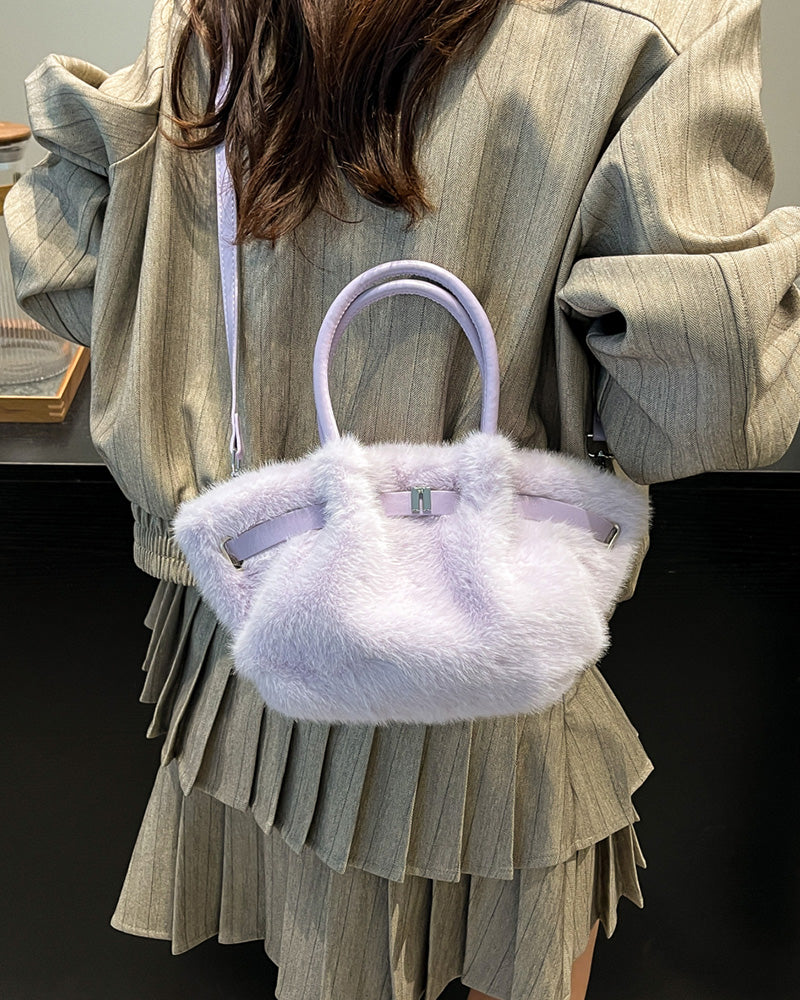 Carys Faux Fur Mini Tote Bag - Purple