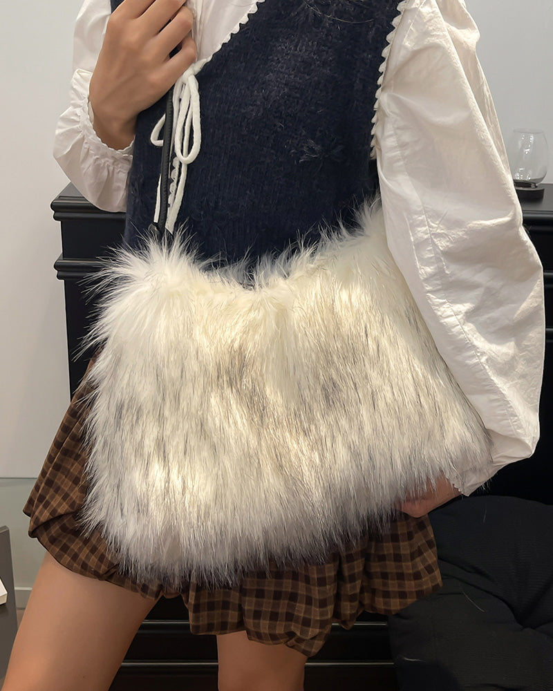 Aurelia Faux Fur Shoulder Bag - White