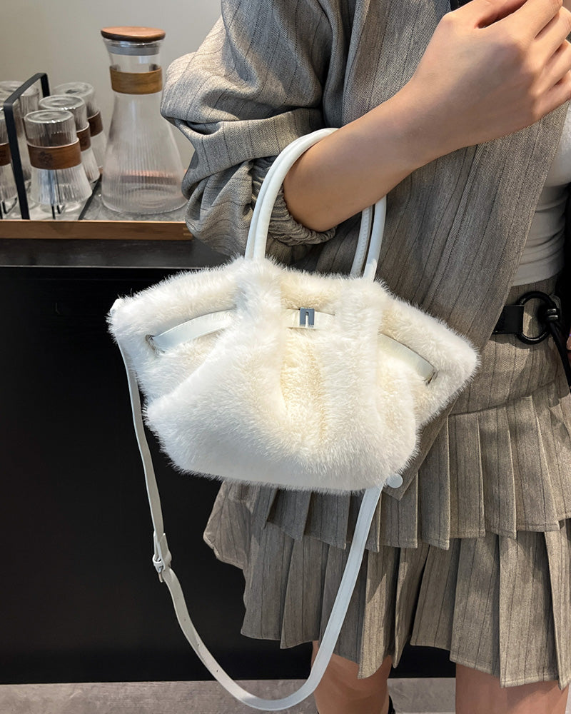 Carys Faux Fur Mini Tote Bag - White