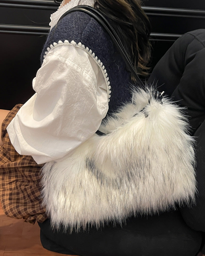 Aurelia Faux Fur Shoulder Bag - White