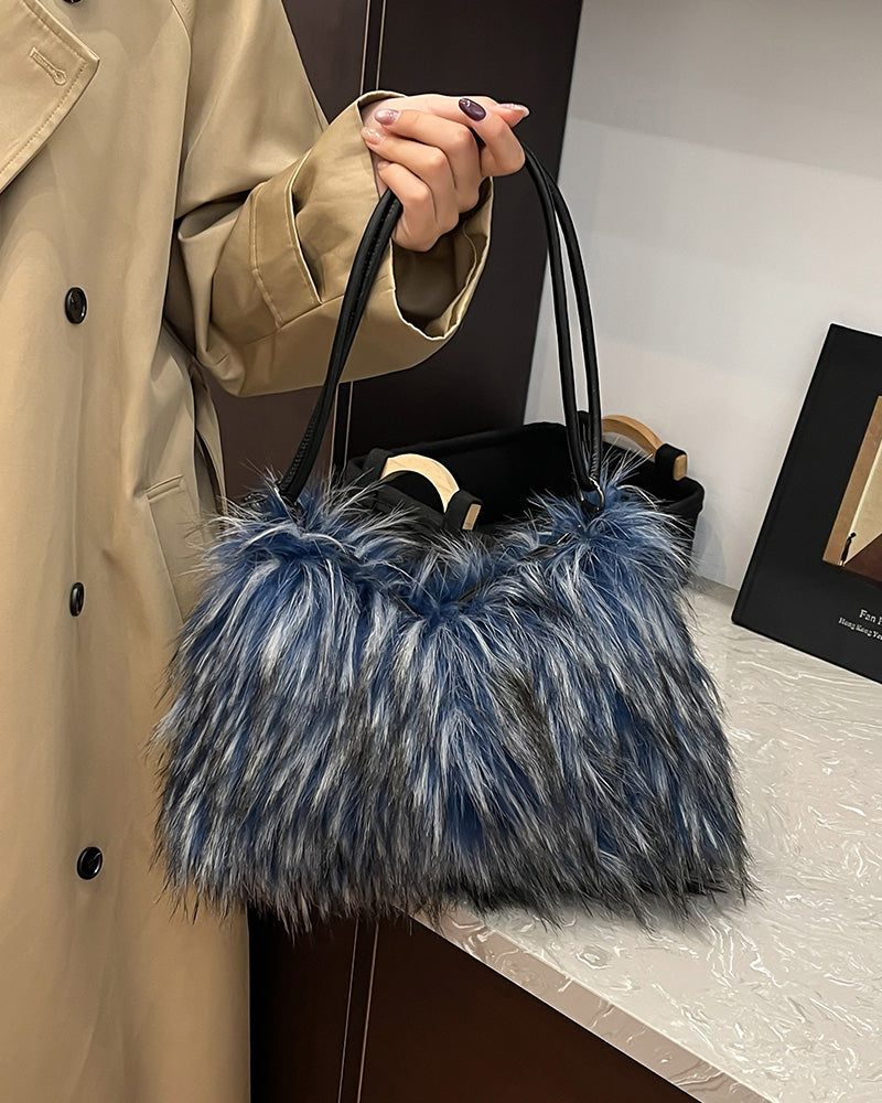 Aurelia Faux Fur Shoulder Bag - Blue