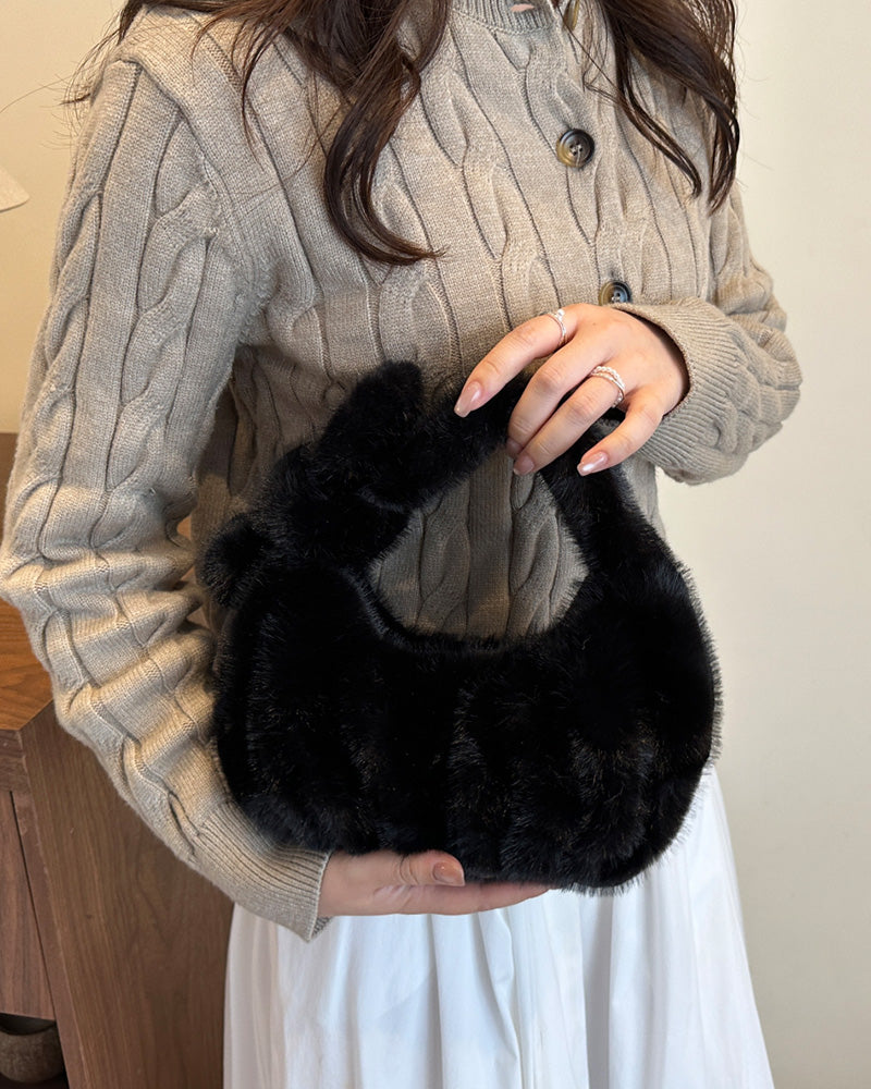 Isla Faux Fur Handbag - Black