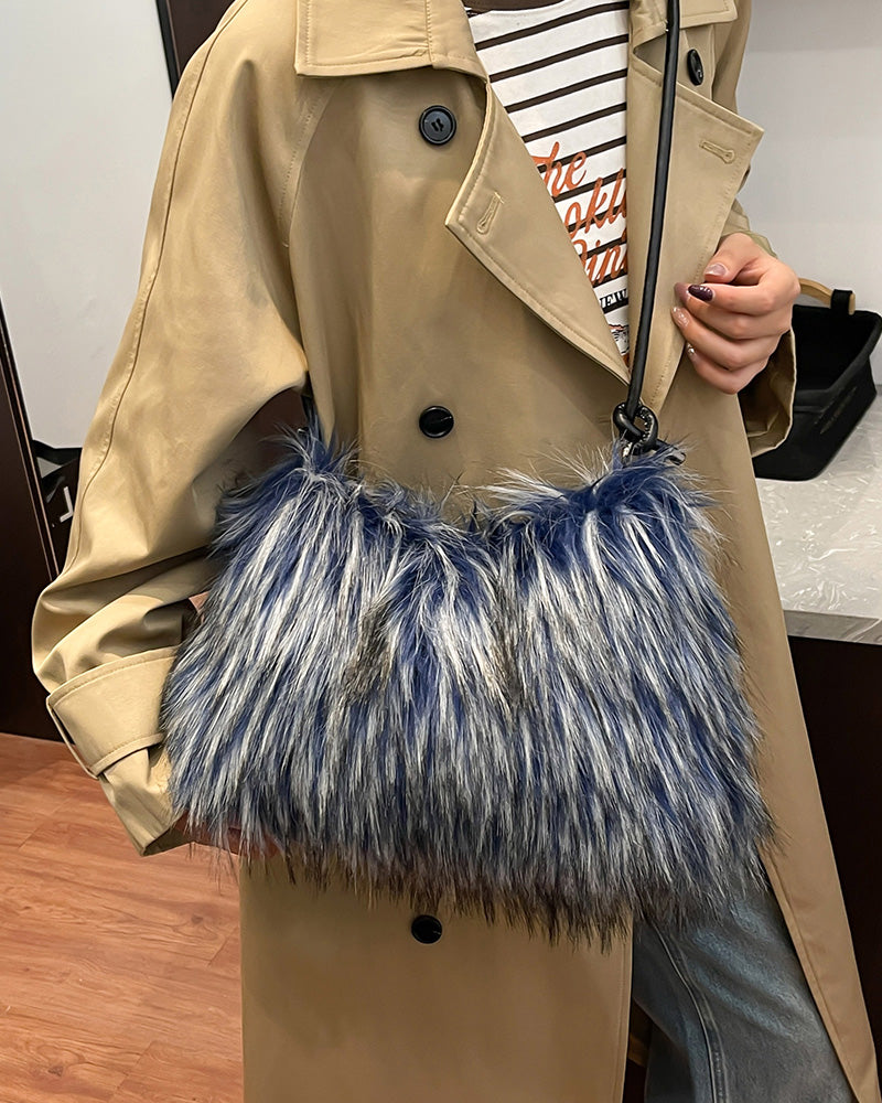 Aurelia Faux Fur Shoulder Bag - Blue