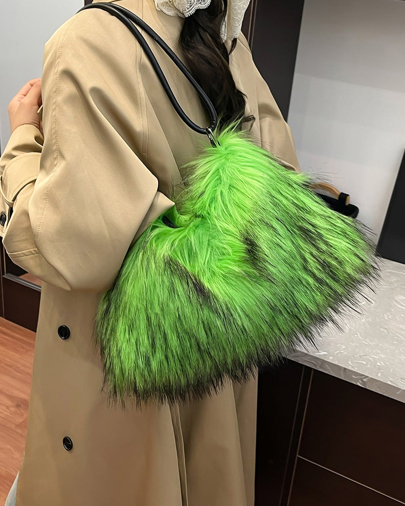Aurelia Faux Fur Shoulder Bag - Lime Green