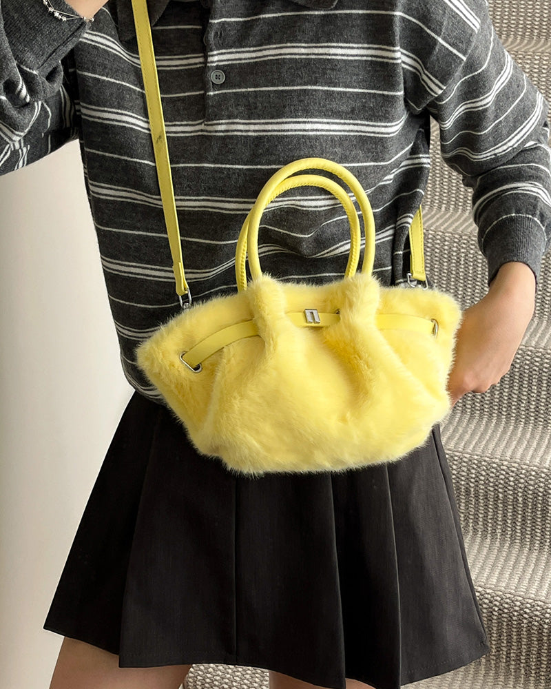 Carys Faux Fur Mini Tote Bag - Yellow
