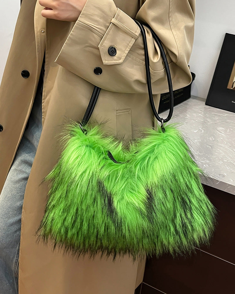 Aurelia Faux Fur Shoulder Bag - Lime Green
