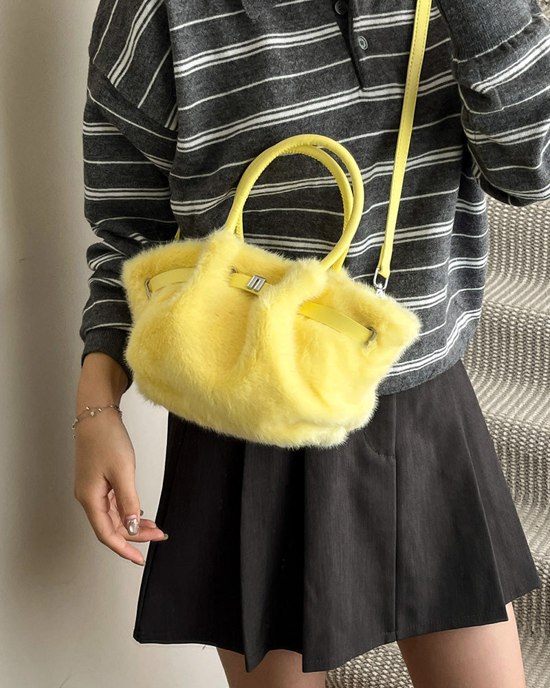 Carys Faux Fur Mini Tote Bag - Yellow