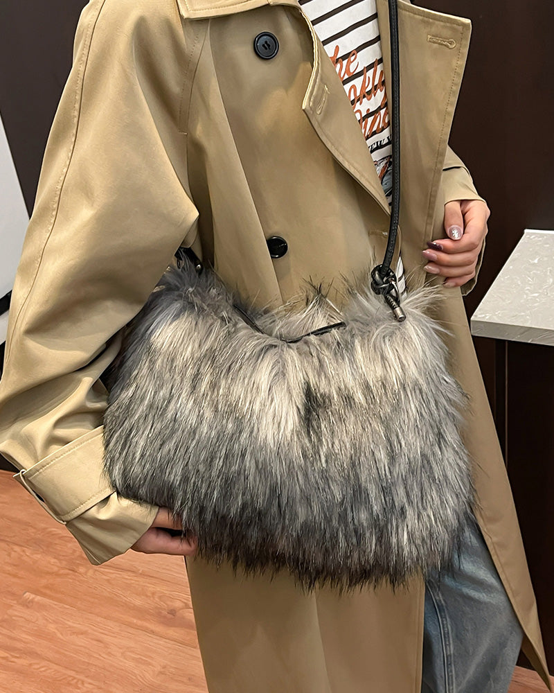 Aurelia Faux Fur Shoulder Bag - Grey