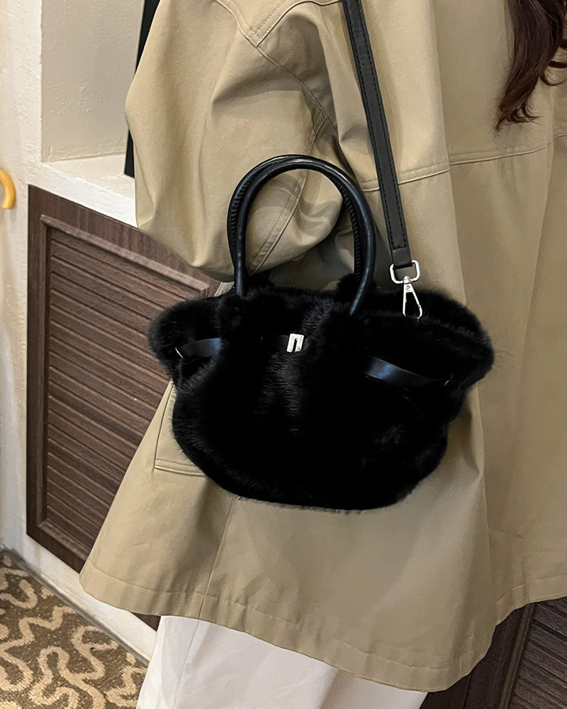 Carys Faux Fur Mini Tote Bag - Black