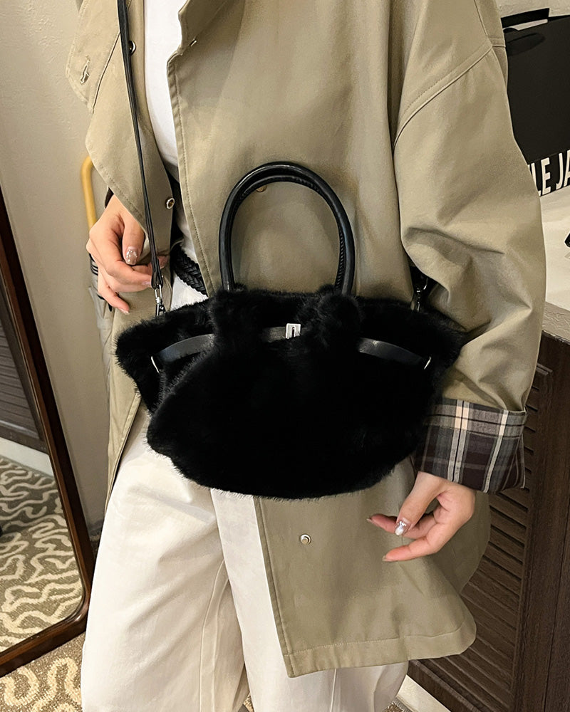 Carys Faux Fur Mini Tote Bag - Black