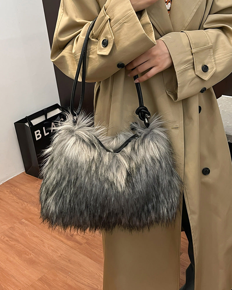 Aurelia Faux Fur Shoulder Bag - Grey