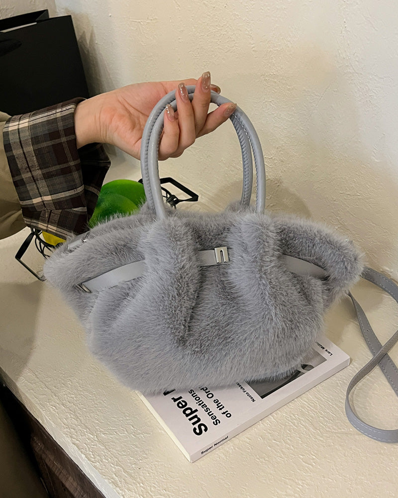 Carys Faux Fur Mini Tote Bag - Grey