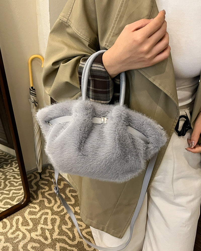Carys Faux Fur Mini Tote Bag - Grey