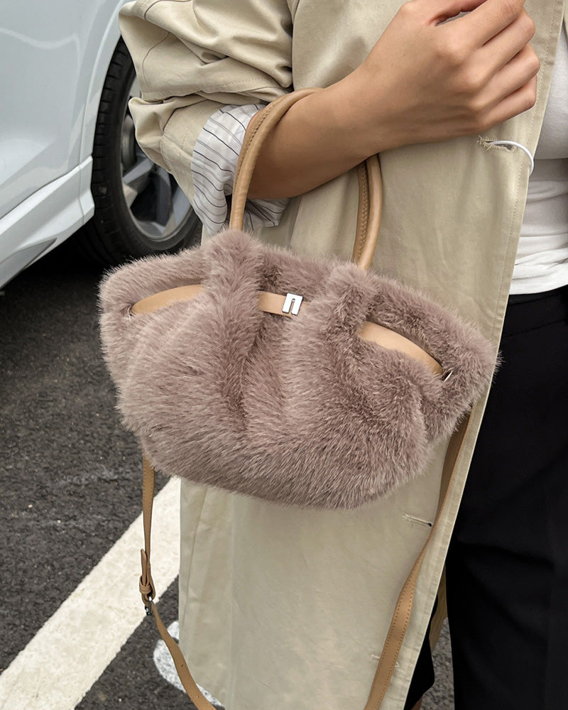 Carys Faux Fur Mini Tote Bag - Camel