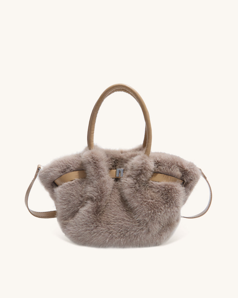 Carys Faux Fur Mini Tote Bag - Camel