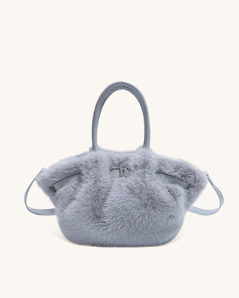 Carys Faux Fur Mini Tote Bag - Grey