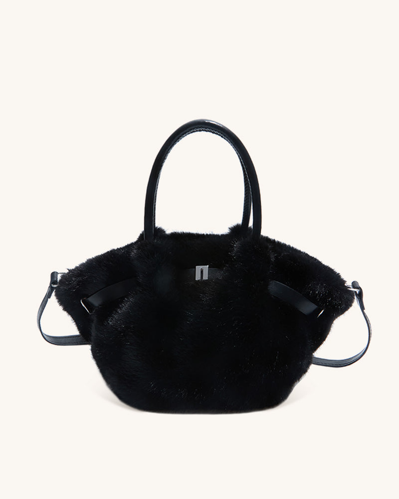Carys Faux Fur Mini Tote Bag - Black