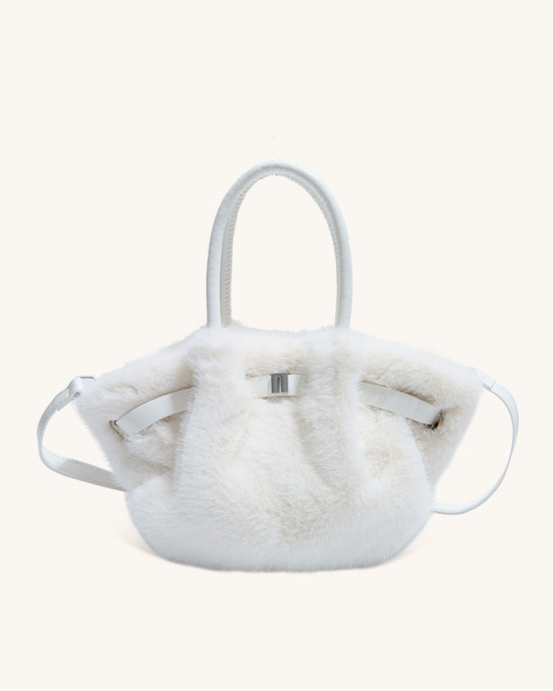 Carys Faux Fur Mini Tote Bag - White