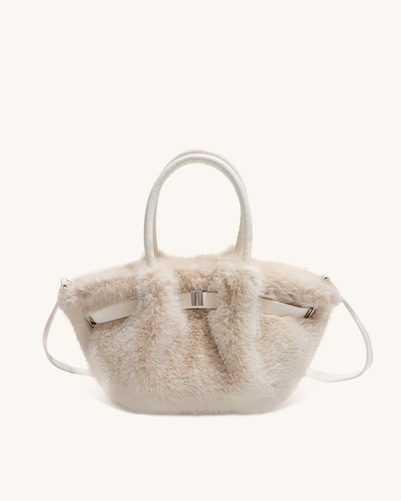 Carys Faux Fur Mini Tote Bag - Cream