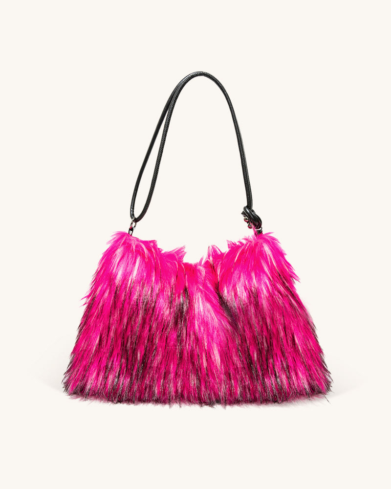 Aurelia Faux Fur Shoulder Bag - Rose Red